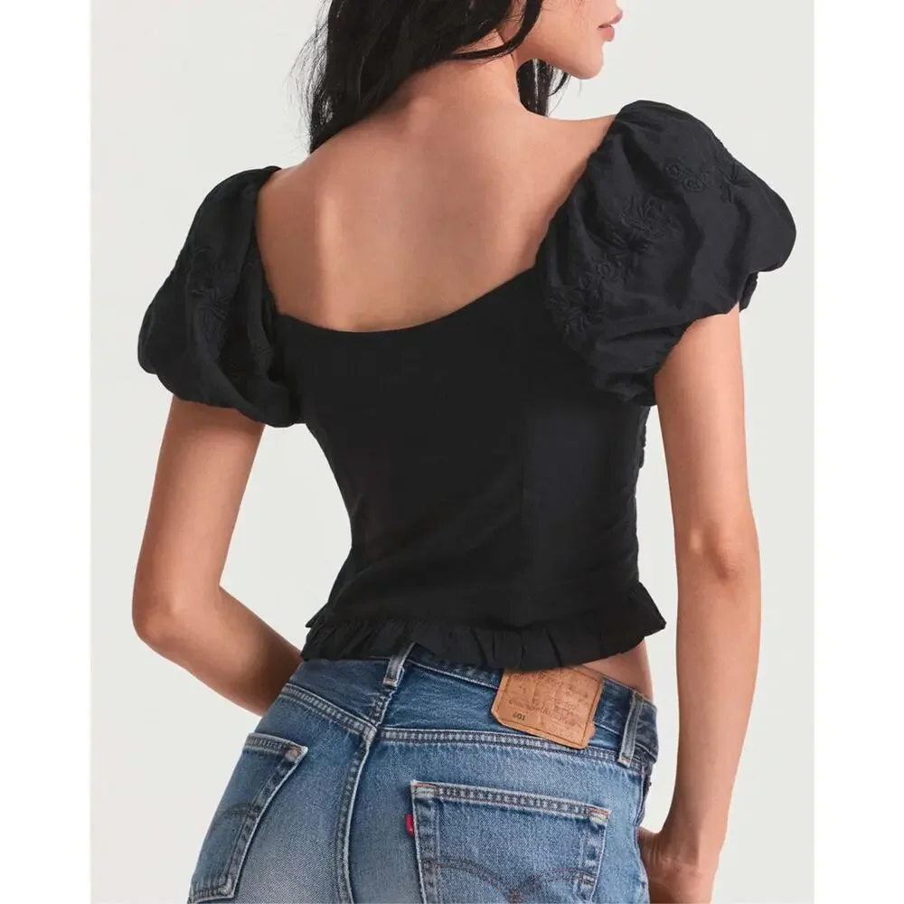 LoveShackFancy Breonna Corset Crop Top Square Neck Dark Romantic Ruffle - Size 2